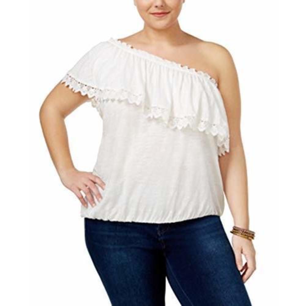 American Rag Plus Size Crochet-Trim One-Shoulder Top, Egret, 2X
